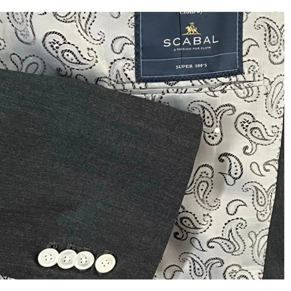 Elevee Bespoke Scabal Wool Sport Coat Jacket Approx 44R Surgeon Cuffs Peak Lapel
